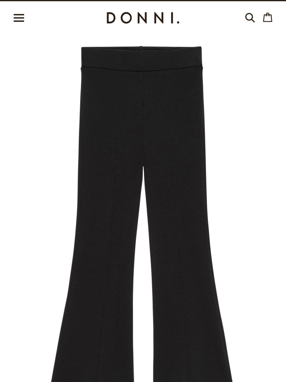 DONNI. Black Flare Knit Pants rib kick